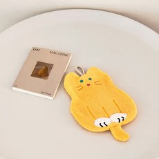 Hoom 貓咪造型擦手巾 坐坐貓款 黃色 20*30, 1組