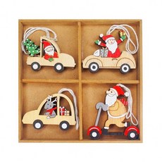 摩達客 耶誕Q版小汽車木質彩繪 單面 吊飾 Set 8 聖誕老公公 + 麋鹿, 聖誕老公公 + 麋鹿混款, 2盒, 13x13x3cm