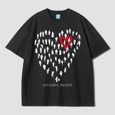 그랜피니 통기성 어센틱 오버핏 러브 앤 피스 프린팅 라운드 20수 반팔 티셔츠