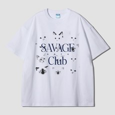 그랜피니 통기성 어센틱 오버핏 캣 세비지 프린팅 라운드 20수 반팔 티셔츠