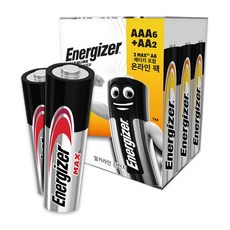Energizer 勁量 鹼性電池 Power AAA 6入 + Max AA 2入, 1套, 8入