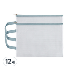 文熊商店 簡約透明防水拉鍊手提文件多用途收納袋, 藍色, 12個