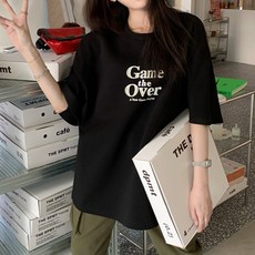 비비에모 여성용 통기성 게임오버 여름 루즈 롱 반팔 티셔츠 01397