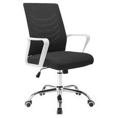 E-home Baez 貝茲 扶手半網可調式白框電腦椅 透氣網布辦公椅 可調高度 舒適坐墊, 黑色, 91.5~101.5 x 58.5 x 53cm(SH43~53 cm)