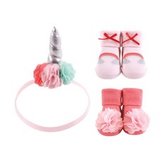 HUDSON BABY 新生兒禮盒, 女寶彩虹髮帶襪子3件組, 0-9個月