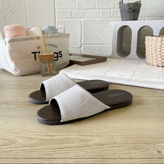 i Slippers 品味系列布面皮質室內拖鞋, 聚脂纖維 棉麻 聚氨乙烯 橡膠材質, 台灣產, 漾色米灰, M, 1雙