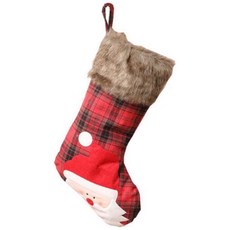 摩達客 蘇格蘭紅黑格紋毛毛領老公公質感聖誕襪 1組, 紅色 + 黑色, 45 x 23cm