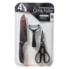 珍珠金屬 Petite Cook Value系列 廚房刀具組4件組 F-2169, Santoku廚刀 + 削皮器 + 廚房剪刀 + 砧板, 1組