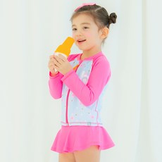 bay-b 女童紅鶴拉鍊防曬泳衣+泳帽組