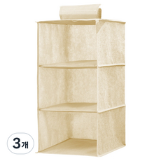 일상포인트 접이식 무타공 부직포 수납함 3단, 아이보리, 3개