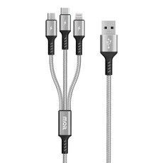 moit 3合1多功能快速充電線, 1入, 70cm, 銀色