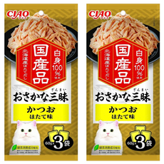 INABA CIAO 啾嚕 豪華魚三昧餐包 北海道干貝湯底 國產品 白身100% 貓零食, 鰹魚 + 干貝, 180g, 2袋