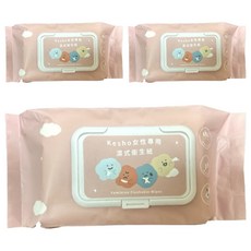KeSHO 女性專用溼式衛生紙 粉色, 3個, 5.7g, 70張