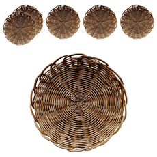Rattan Shop Rattan 圓形多用途藤籃托盤 J046H, 棕色, 6個