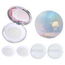 SELFANGEL 薄型粉餅粉盒空罐+粉餅粉撲+補充網組, 2組, 全息圖