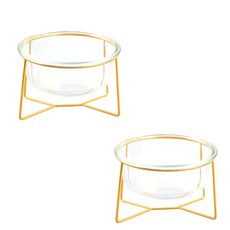 SPENCER 金屬線寵物玻璃碗 小型, 2個, 金色
