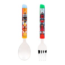 LiLFANT 兒童用 機器戰士TOBOT 旋轉拼圖湯匙 + 麵叉組, 湯匙 + 叉子, 混合顏色, 1套