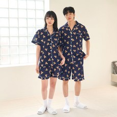 DOSSY 女性涼感泰迪熊翻領短袖睡衣上下套裝