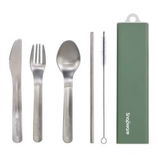 Corelle Brands 康寧餐具 Snapware 不鏽鋼餐具5件組, 石灰綠, 餐刀 + 湯匙 + 餐叉 + 吸管 + 吸管刷, 1組