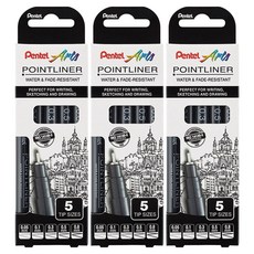 Pentel 飛龍文具 Pointliner 水性繪圖筆 5支組 YS20P-5, 黑色, 3個
