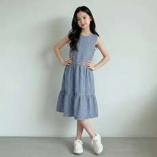 pinkb 女童透氣蛋糕格子連身裙
