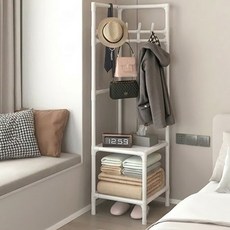 봄미르 코너 옷걸이 튼튼한 스탠드 수납 행거 2단 + 걸이 4p 세트, 화이트