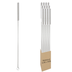 Bebelock 不鏽鋼吸管清潔刷 柔軟尼龍材質 圓弧收尾處理, 12支, 灰色