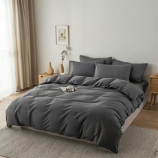 台灣製 素色舒柔棉床包枕套組, 雙人, 深灰色, 床包 + 枕套 2個, 墨茶灰
