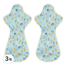 eechae 純棉蝶翼型衛生棉 藍色花卉, 3個, 2枚入, 特長夜用