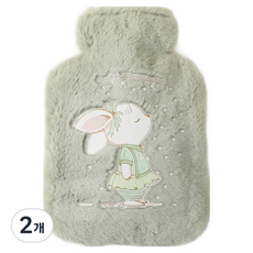 EVER HOUSE 鬆軟插畫保溫熱水袋 綠色 1000ml, 2個