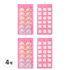 씨로이 옷걸이형 양면수납함 24칸 1세트, 핑크, 4개