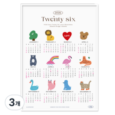 퍼니즈 2026년 일러스트 포스터 달력 A3 벽걸이, 혼합색상, 3개