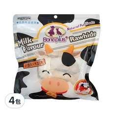 Bone Plus 天然潔牙牛皮骨結5吋 適用於小型犬~大型犬, 牛奶, 165g, 4包