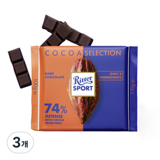 Ritter Sport 74%秘魯可可豆黑巧克力, 3包, 100g