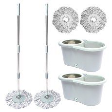 하비티 스테인리스 스핀 통돌이 탈수통 + 회전 물걸레 밀대 + 걸레 2p, 2세트