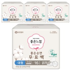 좋은느낌 좋은순면 무표백 생리대 날개형, 대형, 16개입, 4세트