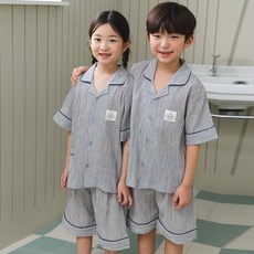 찌니야 아동용 통기성 루이체크 순면 잠옷 반팔 상하 세트