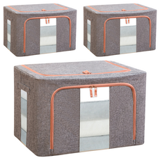 hillo 프리미엄 린넨 리빙박스, 그레이, 66L, 3개