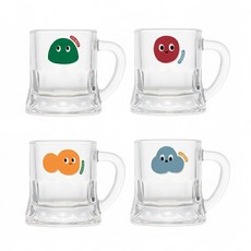 SSUEIM Jelly bbo 把手燒酒杯 玻璃材質 耐熱5-100°C 韓國製造, 綠色 + 紅色 + 橘色 + 藍色, 4個