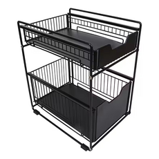 EDISH 鐵藝鏤空抽屜架 黑色 1組, 2層