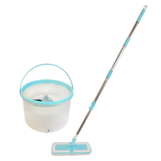 HOUSE&HOME 居家工坊 淨污分離旋轉清潔平板拖把/懶人拖把組 含拖把*1+水桶*1+超細纖維布*2, 1組, 拖把129cm + 水桶33.5 x 22cm + 超細纖維布29cm