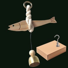 YoonThePick 喬遷開業禮物 辟邪明太魚 乾明太魚 門鈴風鈴, 木質米色