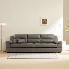 동서가구 테라 천연면피가죽 4인용 소파 단품 방문설치, 그레이