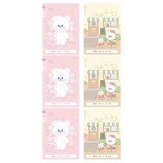 morning glory 小學聽寫筆記本B 可愛卡通熊圖案 寬線內頁 混合顏色 1~2年級適用 6本/組, 1組, B 粉紅色 + 黃色