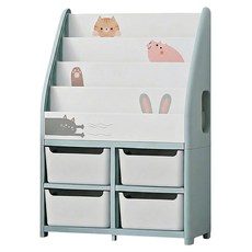 Yeya 也雅 萌想樂園兒童玩具繪本分類4格收納櫃 + 儲物凳 4個, 4層, 白色 + 綠色