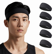 타이드코 흡수력 좋은 피트니스 런닝 헤어밴드, 블랙, 5개