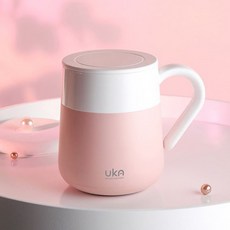 Yuka 雙層真空保溫保冷附蓋馬克杯 300ml, 粉紅色, 1個