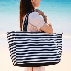 HANEE 遮陽條紋大型沙灘包 游泳包