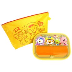 Pororo 兒童不鏽鋼5格便當盒+便當袋, 混色, 餐盤+袋子