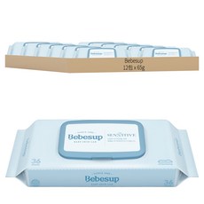 Bebesup 嬰兒用濕紙巾 掀蓋式 敏感肌適用, 65g, 36張, 12包